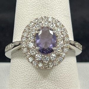 Double Halo Amethyst Sterling Silver Ring